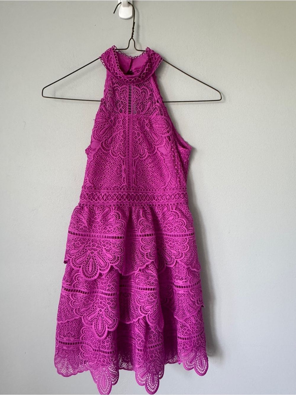 Lipsy Girls Fuchsia Pink Lace Tiered Halter Formal Dress